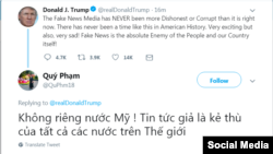 Một bình luận của bà Phạm Thị Qúy về thông tin trên Twitter của ông Trump.